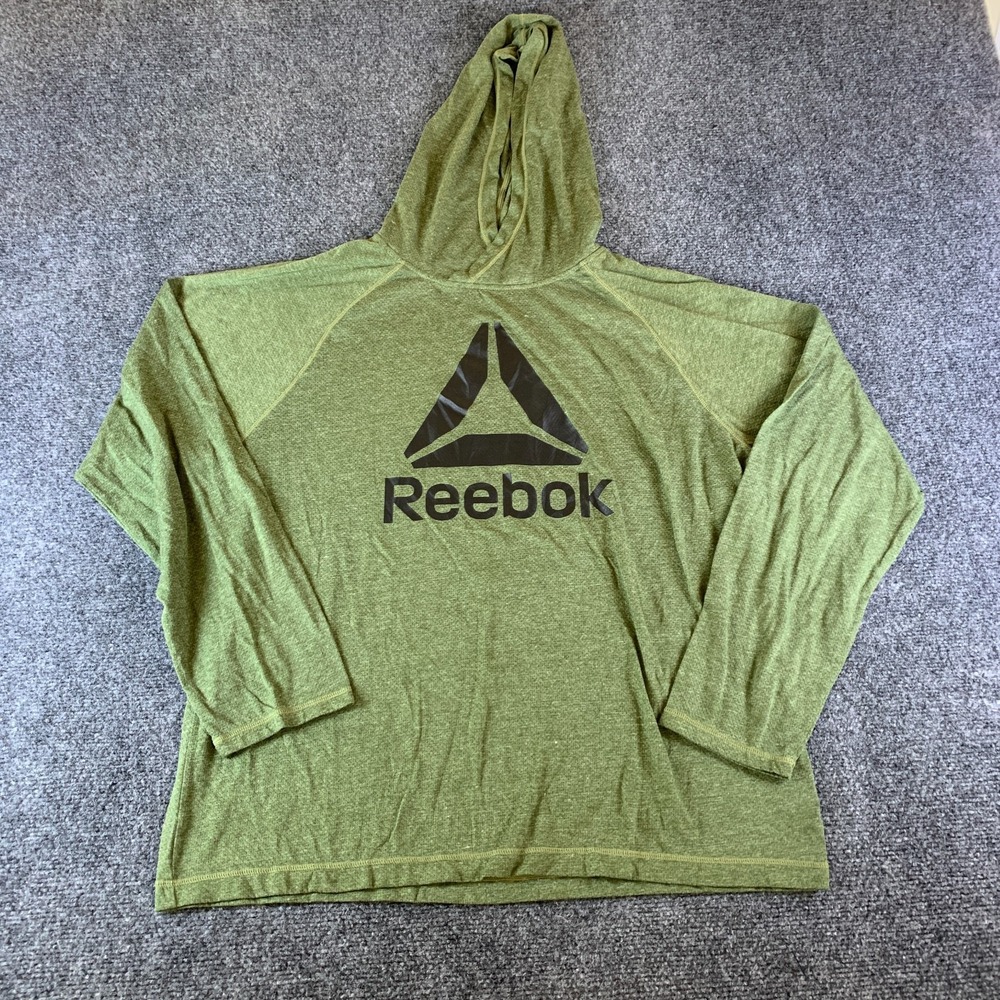 Reebok Hoodie Mens Large Heather Green Graphic Print Raglan Sleeve Pullover